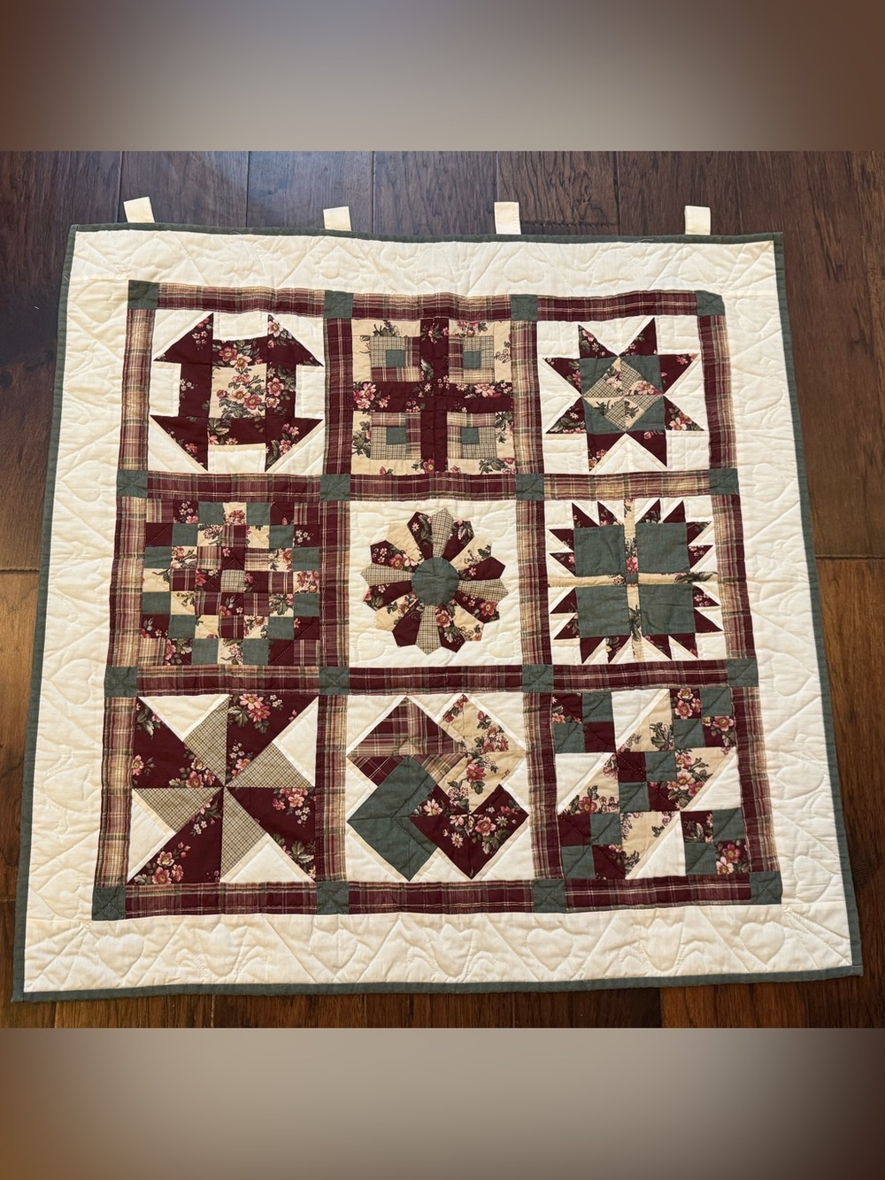 Farmhouse Patchwork 3x3 sampler wall hanging Quilt, 40”x40”